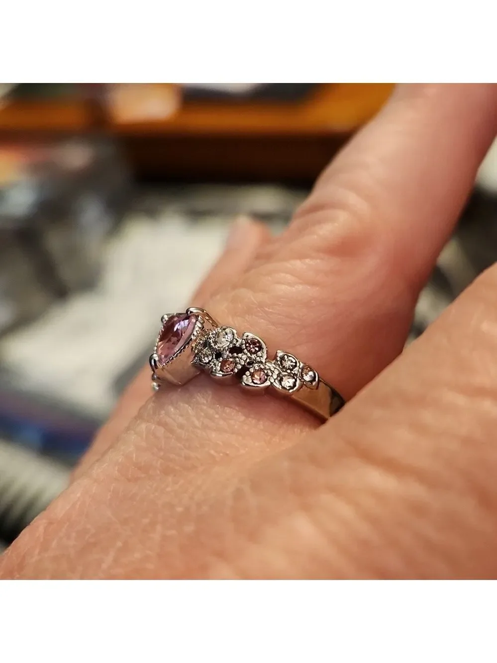 Silver Plated Heart Shaped Stone Ring